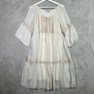 Bellambra Italy Silk Blend Swiss Dot 1X Lace Dress Boho Peasant Fairy Hippie